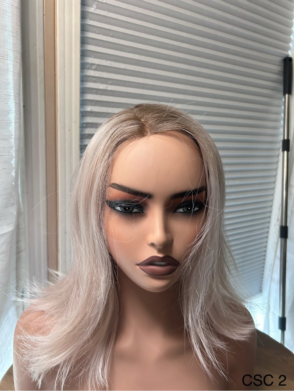 CSC Shoulder-Length Ash Blonde Women's Wig with Natural Center Part